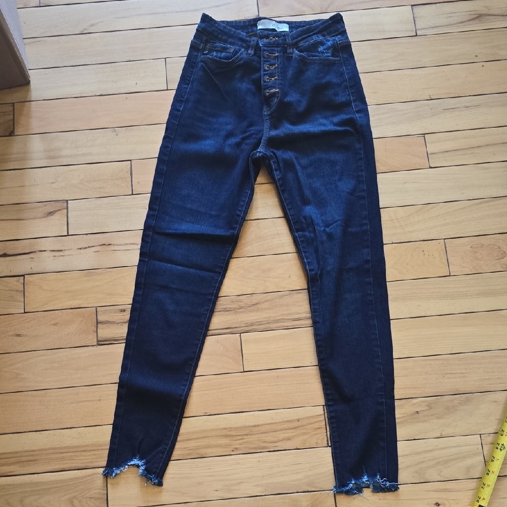 KanCan Blue High Rise Skinny Jeans with Distressed Hem
